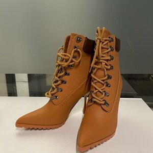 Trendy Tan/Brown Pointed Toe Lace Up Ankle Boots